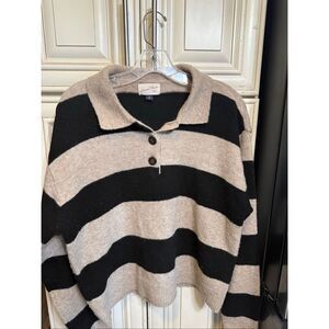 Universal Thread Women's Striped Collared Knit Polo Sweater Tan Black Medium